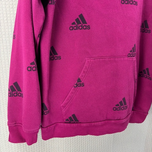 Adidas Hoodie Sweatshirt Men Med Purple Essential Pullover All Over Print Logo - Picture 4 of 8